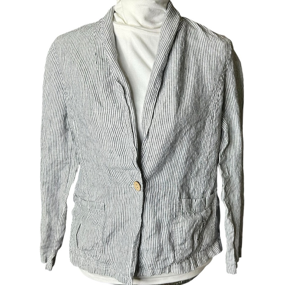 British Khaki Size large 100% Linen Pinstripe Lightweight Nautical Blazer